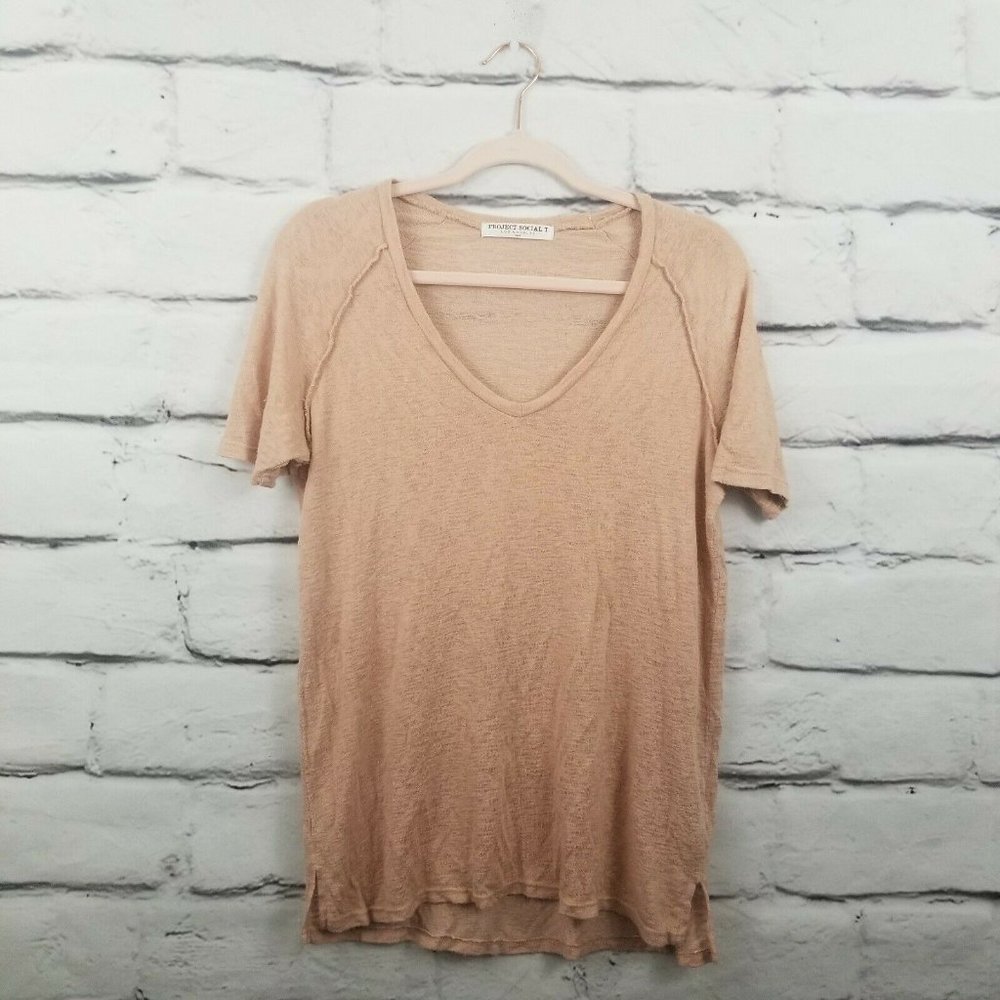 Project Social Top T shirt Exposed Hem Blush Pink